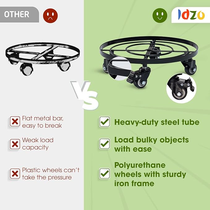 Idzo 2 Pack Upgraded Lockable Metal Heavy Duty Trolley Plant Caddy, Plant Stands, 12 Inch, 2 pcs