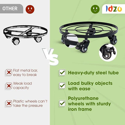 Idzo Round Heavy Duty Plant Caddy with Wheels, Cast Iron Plant Dolly, Plant Stand with Wheels, Load Capacity 180 Lbs, Repositioning Heavy Pots, Hauling Heavy Household Items, 12 Inch - Black