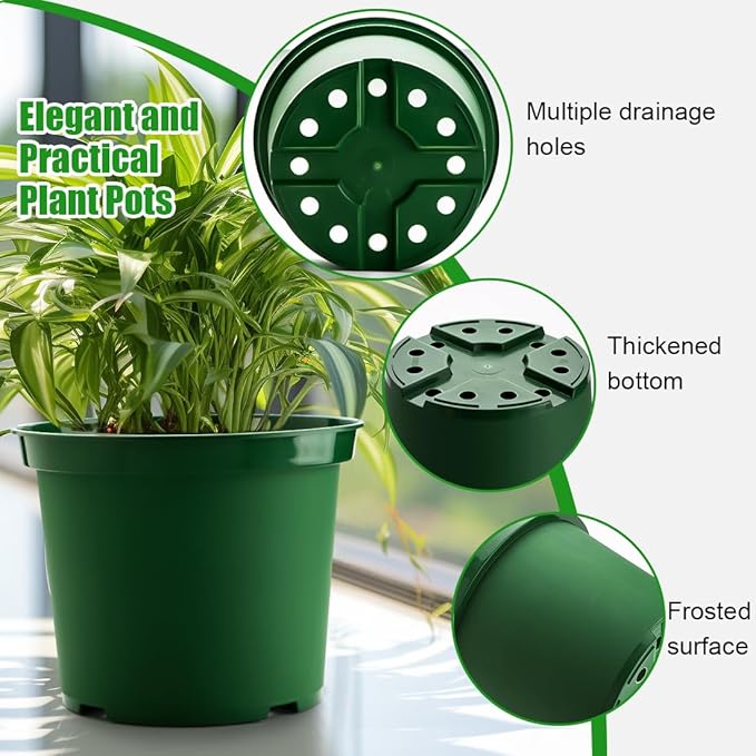 3 Gallon Plastic Nursery Pots, 10 Inch Round Plant Pots with Drainage Holes, 10 Pack Planting Pot for Outdoor Indoor Plants, Gardening Gifts for Women, Green
