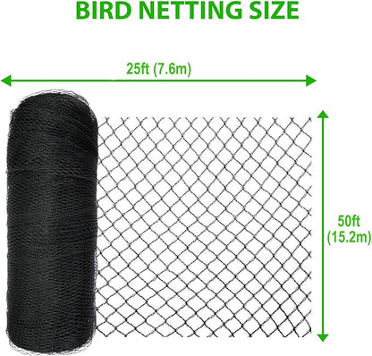 Bird Netting 25x50 ft,1" Mesh Garden Netting Pest Barrier for Plants, Fruit Trees, Vegetables, Extra Strong Woven Mesh Poultry Net for Chicken Run, Animal Fencing Against Birds, Deer, Poultry