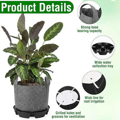 6 Set Self Watering Fabric Pot Base Plant Nonwoven Grow Bags Automatic Watering Plant Saucers Elevated Flower Trays for Fruits Vegetables Flowers(3 Gallon,Grey)