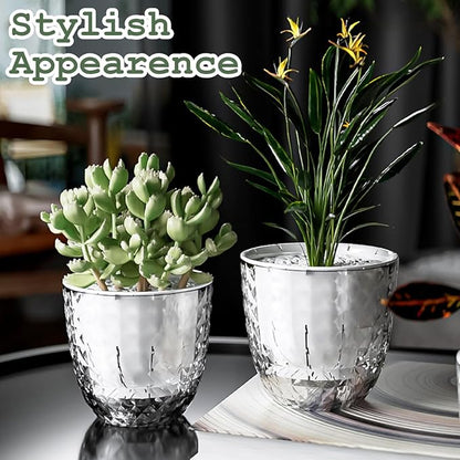 2 Pack 6 inch Self Watering Pots Planters for Indoor Plants, African Violets Pots with Wick Rope, Modern Plastic Nursery Pots for All House Plants,Flowers Succulents,Herbs,Cactus,Orchids