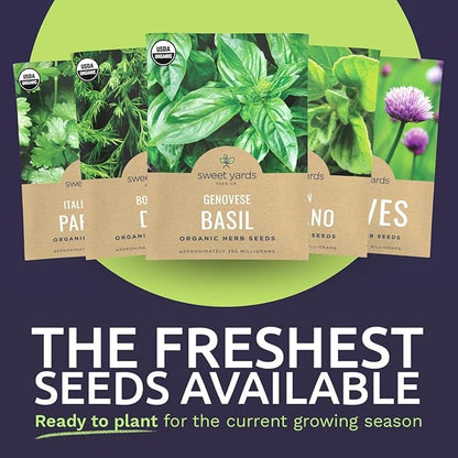 Organic Herb Seeds Variety Pack - 16 Individual Packs - 2026 Season - Basil, Cilantro, Dill, Thyme, Parsley and More! for Indoor & Outdoor Planting (Non-GMO, Certified Organic)
