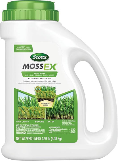 Scotts MossEx, Moss Killer for Lawns, Easy-To-Use Shaker Jug, Contains Fertilizer to Green Grass, 4.59 lbs.