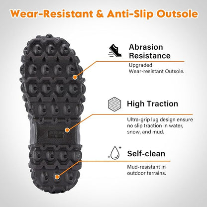 Showave Men's Ankle Rain Boots Waterproof Rubber Garden Boots Durable Slip on Rain Shoes for Outdoor Mud Yard Chore