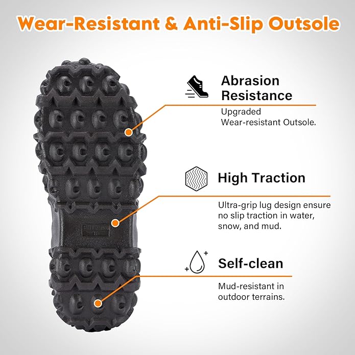 Showave Men's Ankle Rain Boots Waterproof Rubber Garden Boots Durable Slip on Rain Shoes for Outdoor Mud Yard Chore