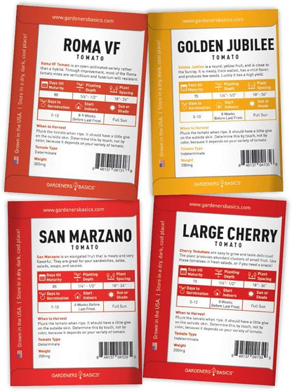 Gardeners Basics, Heirloom Tomatoes for Planting 8 Variety Pack, San Marzano, Roma VF, Large Cherry, Ace 55 VF, Yellow Pear, Tomatillo, Brandywine Pink, Golden Jubilee Tomato Seeds for Garden Non GMO