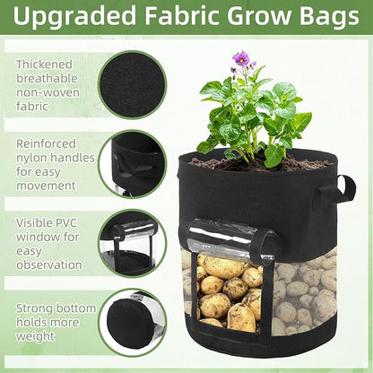 6 Pack 5 Gallon Visible Potato Grow Bags, Thickened Nonwoven Fabric Pots Potato Growing Containers with Handles & Visible Flap, Plant Grow Bags for Growing Potatoes, Tomatoes, Flowers, and Vegetables