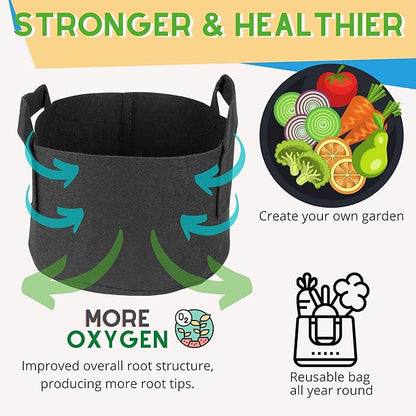 247Garden 5-Pack 40-Gallon Aeration Fabric Pot/Plant Grow Bag w/Handles (260 GSM, Black, 17H x 26.5D)