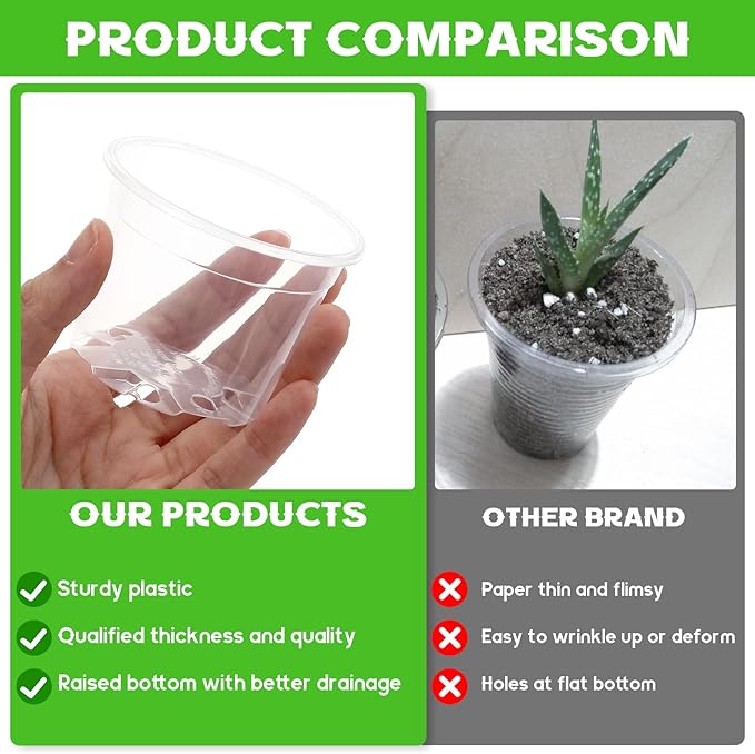 240 Pcs Clear Mini Plastic Plant Pot with Drainage Holes, 3 Inch Nursery Seedling Pots Seed Starter Round Plastic Pots for Succulent Plants Cuttings Transplanting, Indoor Outdoor Use
