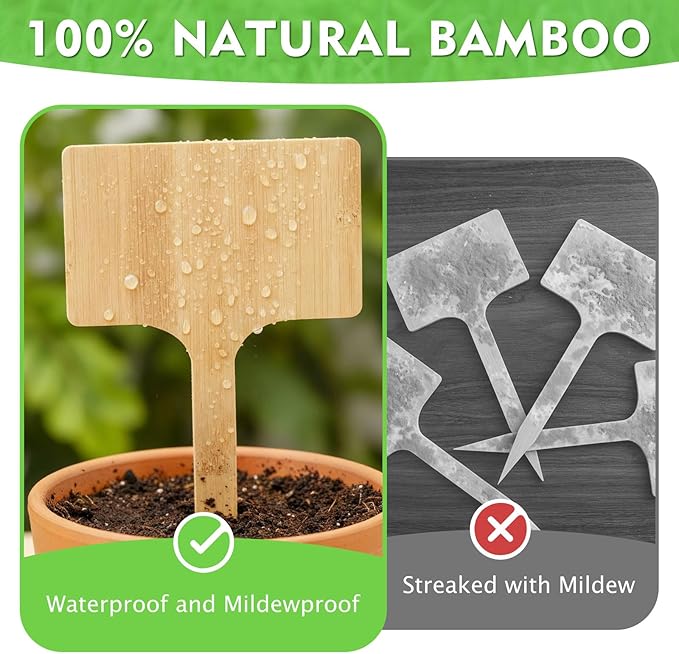 Hicarer 30 Pcs 30 Pack 5" x 9.4" Extra Large Bamboo Garden Markers, Natural Wood T-Type Large Plant Labels for Herbs, Flowers & Vegetables – Easy to Read Full-Size Tags for Garden Outdoor