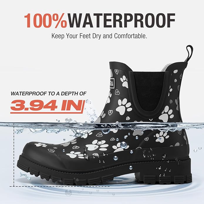 HISEA Ankle Rain Boots for Women Waterproof Chelsea Short Rubber Garden Shoes for Ladies Lightweight Fashion