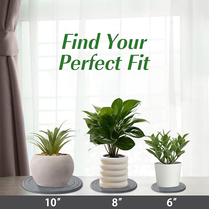 Plant Saucers for Indoors, 3 Pack 6" Quick Drying Diatomite Plant Drip Water Catcher Trays for Pots, Diatomaceous Earth Planter Drainage Saucers Plates to Catch Water for Flower and Plants, Stone Gray