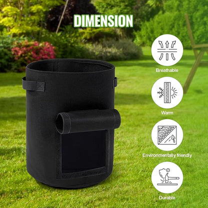 Backyard Expressions 10-Gallon Potato Grow Bags – Set of 4 Fabric Planter Bag with Harvest Window & Handles – Reusable, Breathable, Durable for Vegetables, Herbs & Root Crops