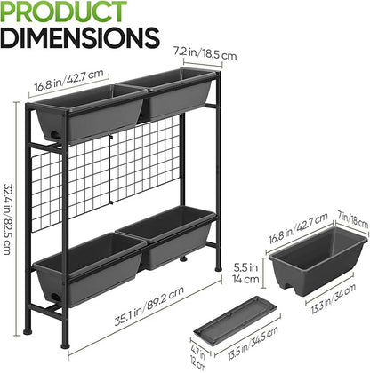CADUKE Raised Planter Box, Plastic Raised Garden Bed with Legs, Standing Planter Box with Drainage Holes & Trellis, 32" Elevated Flower Beds Outdoor & Indoor for Vegetables, Balcony, Patio, Grey