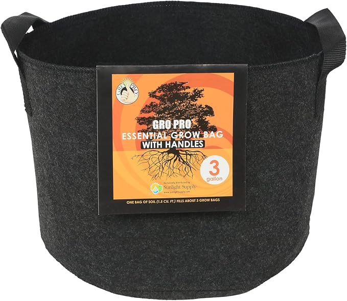 Gro Pro Essential Round Fabric Pot w/Handles - Made of Non-Woven, Breathable Fabric, 3 gal.
