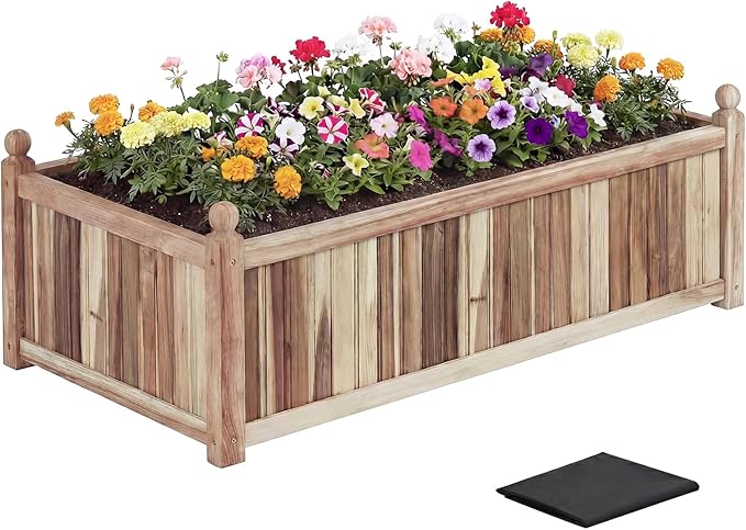 Giantex Acacia Wood Raised Garden Bed, 44"x23"x16" Rectangular Planter Box w/Black Liner for Growing Vegetable Flower Herb Fruit, Easy Assembly, Outdoor Planting Bed for Backyard, Garden, Lawn