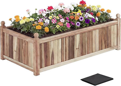Giantex Acacia Wood Raised Garden Bed, 44"x23"x16" Rectangular Planter Box w/Black Liner for Growing Vegetable Flower Herb Fruit, Easy Assembly, Outdoor Planting Bed for Backyard, Garden, Lawn