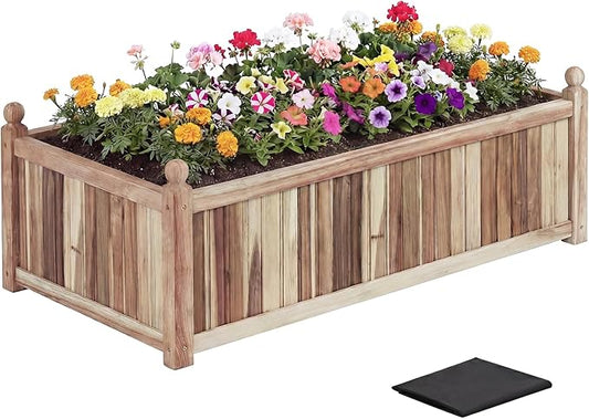 Giantex Acacia Wood Raised Garden Bed, 44"x23"x16" Rectangular Planter Box w/Black Liner for Growing Vegetable Flower Herb Fruit, Easy Assembly, Outdoor Planting Bed for Backyard, Garden, Lawn