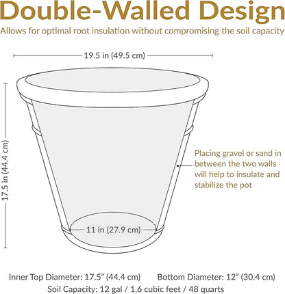 Sunnydaze 19.5-Inch Arabella Large Plastic Pot for Plants - Outdoor Double-Walled Polyresin Large Plastic Planter with Drillable Drainage Holes - Sable - 2-Pack