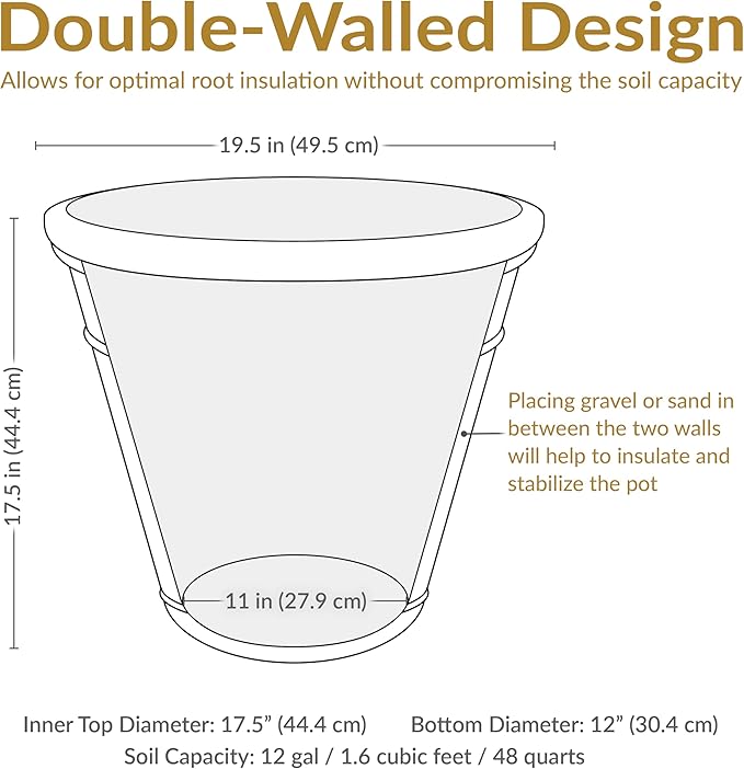 Sunnydaze 19.5-Inch Arabella Large Plastic Pot for Plants - Outdoor Double-Walled Polyresin Large Plastic Planter with Drillable Drainage Holes - Beige - 4-Pack