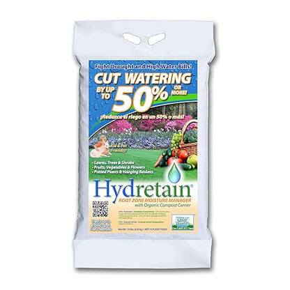 Hydretain Root Zone Moisture Manager - Drought Protection and Moisture Control for Lawns, Gardens, Containers - Reduces Watering, Delays Wilt - Covers up to 6,000 Sq Ft (15 lbs, Granule)