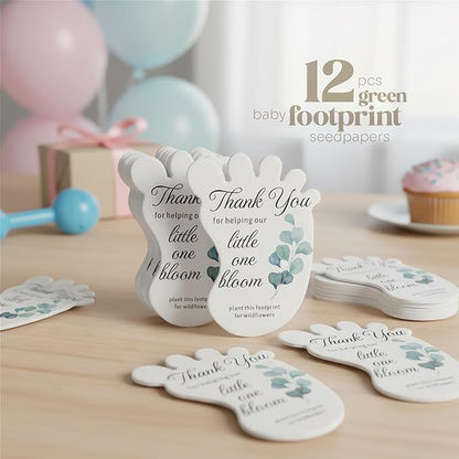 Footprint-Shaped Seed Paper – 12 pcs Green Shower Favors for Guests with Wildflower Seeds, Writable & Plantable, Gender Reveal, Birthday Gifts for Guest