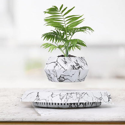 Levitating Plant Pot, Magnetic Levitation Flower Pot Suspension Floating Plant Succulents, Air Bonsai Potted Plant for Home Decoration, Living Room, Office, Desk (Marble)