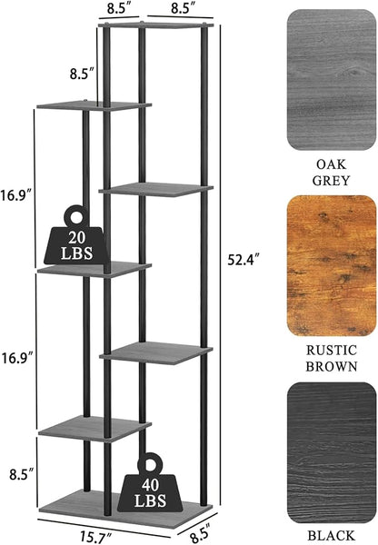 Plant Stand Indoor 7 Tier 8 Potted Metal Wood Plant Shelf, Multiple Flower Pots Corner Tall Plant Holder Stands for Living Room Balcony Bedroom, Oak Grey