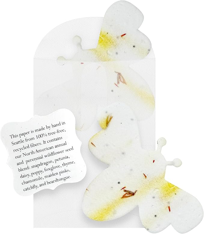 Set of 24 Yellow Bee Seed Paper – Writable & Plantable Wildflower with Envelopes & Planting Guides, Gift for Moms or Plant Lovers for Mother’s Day, Party Favors for Weddings & Showers