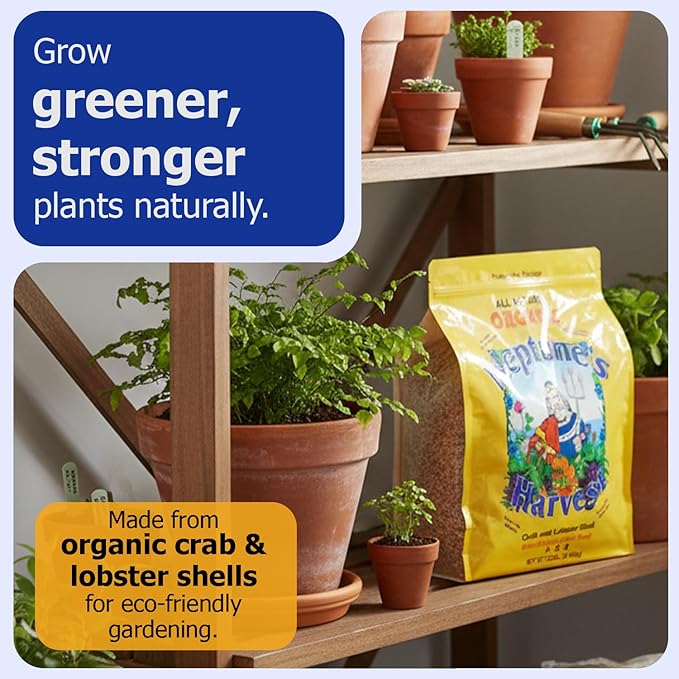 Neptune’s Harvest Organic Crab & Lobster Shell Multi-Purpose Plant Food (5-3-0) - 12 LB Resealable Bag - Rich in Nutrients Soil Fertilizer - Plant Food for Lawns, Gardens, and Vegetables