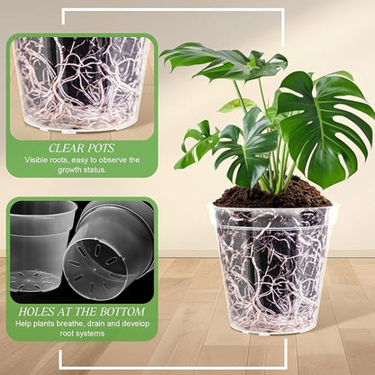 Vesici 24 Pcs 4/5/6/7/8/9 Inch Large Size Clear Nursery Pots Variety Pack Plant Pots with Drainage Holes Planters for Indoor Plants Flexible Transparent Plastic Plant Bottle Succulents