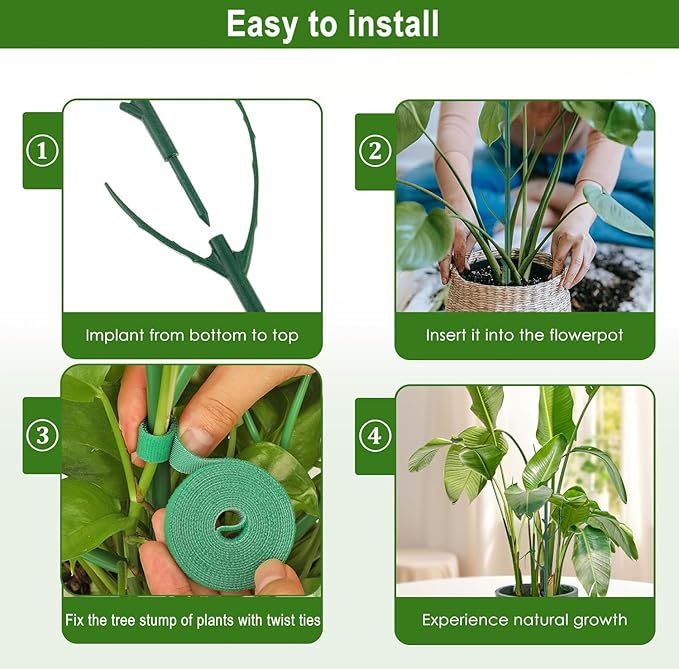 10 PCS Stackable Twig, Stackable Plant Support Stakes, Monstera Plastic Support Structures for Indoor & Outdoor Plants, Potted Plants, Flower Other Climbing Plants(Green, 10 Pack, 11."L)