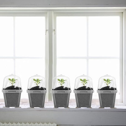 EBaokuup 10Pcs 4" Clear Plant Nursery Pots with Humidity Dome, Plastic Gardening Pot Plant Container, Seed Starting Pot with Drain Holes for Seedlings Vegetables Succulents Cuttings
