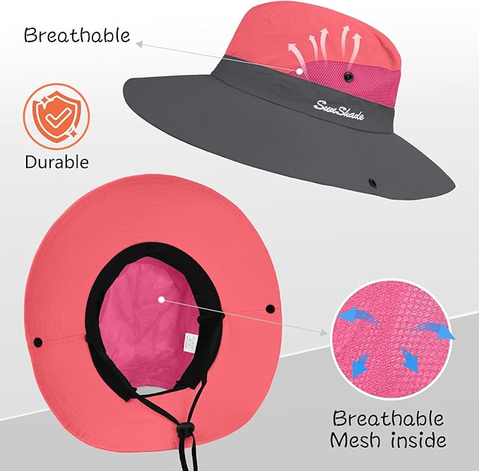 ZOORON Women's Ponytail Safari Sun Hat,Wide Brim UV Protection Outdoor Bucket Hat,Foldable Beach Summer Fishing Hat
