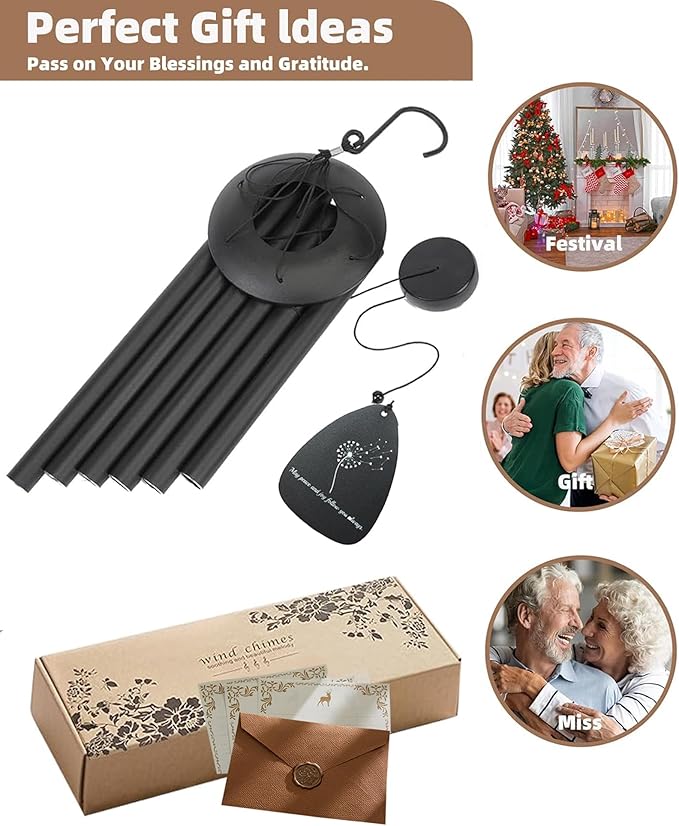 Thank You Gifts for Women Men with 2pc Wind Catchers, 37" Appreciation Wind Chime for Family Friends Hostess Employee Coworkers Colleague Pastor Mentor Nurses Gift (Gift Box + Greeting Card)