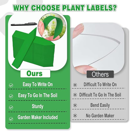 Plant Labels 200 Pcs Yuanling for Seeding Plastic Waterproof Plant Name Tags Garden Labels Marker Garden Pots Stakes for Outdoor Potted Plants Belt Permanent Marking Pen (Green)