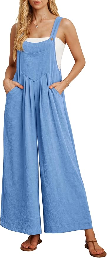 IWOLLENCE Women's Summer Jumpsuits Boho Wide Leg Overalls Casual Loose Rompers with Pockets 2025