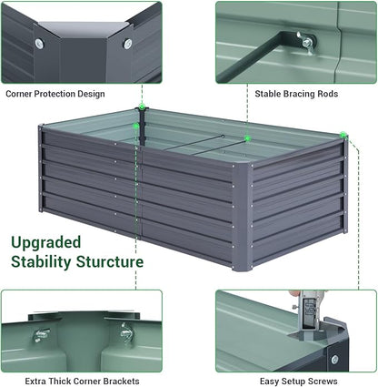 Ohuhu 6x3x1.9FT Metal Raised Garden Bed Outdoor, Reinforced Galvanized Steel Rustproof Planter Box, 100% Non-Toxic, 256 Gal Large Capacity Heavy Duty Raised Beds for Growing Vegetables Flowers Herbs