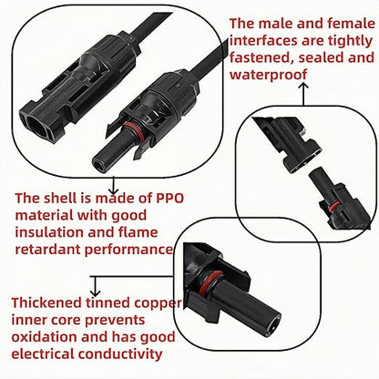 1 Pair Solar Y connectors 1 to 3-Turn Waterproof Parallel Solar connectors, 10AWG tinned Copper Solar Panel Cable Plug connectors (M/FFF and F/MMM)