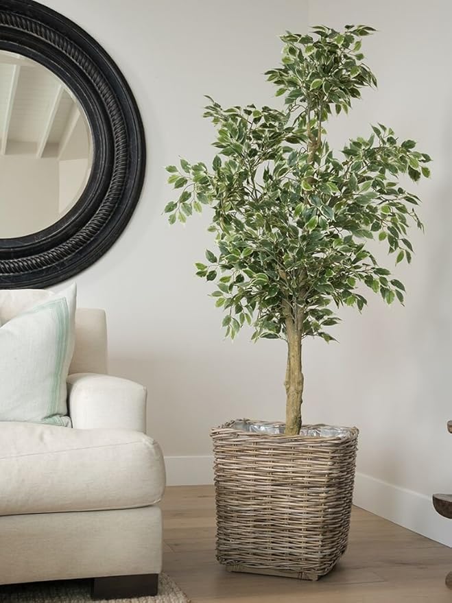 Kouboo Planter Woven Rattan Indoor Outdoor with Drainage Holes Tall Cute Pots Square for Olive Tree Large