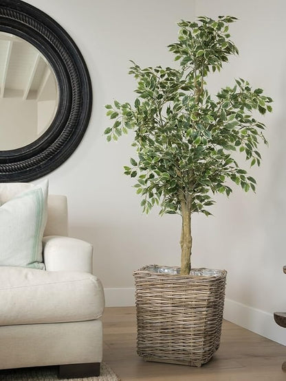 Kouboo Planter Woven Rattan Indoor Outdoor with Drainage Holes Tall Cute Pots Square for Olive Tree Large