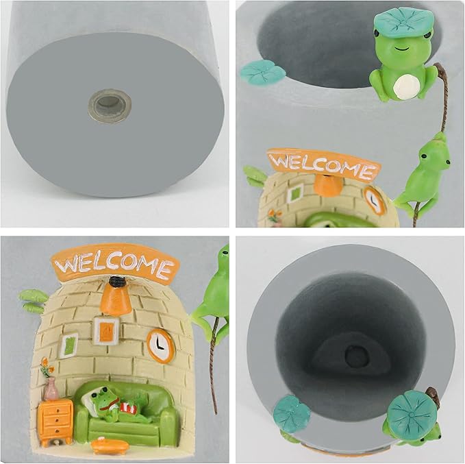 Segreto Creative Resin Plants Flower Pots Planter with Drainage for Succulent Planting Pot Decorated Desk,Garden,Living Room (Frog)