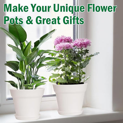 June Fox 60 Pack Small Plant Pots Indoor 4 Inch Plastic Planter with Drainage Holes and Saucers Premium Decorative White Plant Pot for Succulent, African Violets, Flowers, Plants