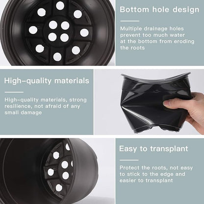 Oubest Plastic Black Plant Nursery Pots 6" 50 pcs 0.5 Gallon for Flower Plant Container Seed Starting Seedlings Reusable Transplanting Succulent Propagation Planting Pots