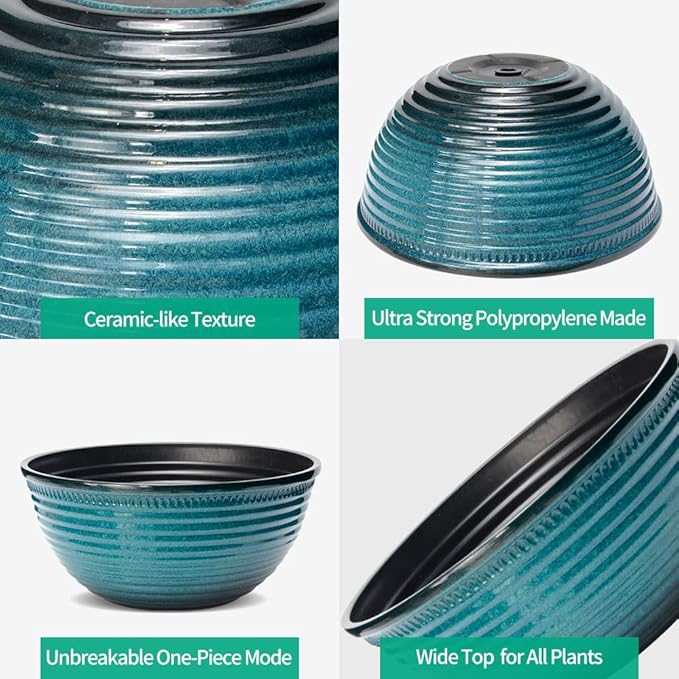 2 Pack 10 Inch Plant Pots,Durable Decorative Flower Pots Planters with Drainage Hole for Indoor and Outdoor Plants,Flowers,Succulents, Blue