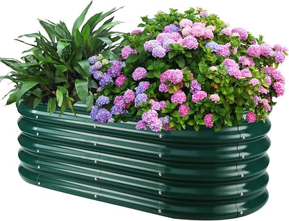 17" Tall Outdoor Garden Raised Garden Bed Kits, 4ft X 2ft Oval,0.8MM Thick Metal Raised Planter Bed/Ground Planter Box for Variety of Flowers,Herbs,Vegetables (Dark Green, 48X24X16.5 Inches)
