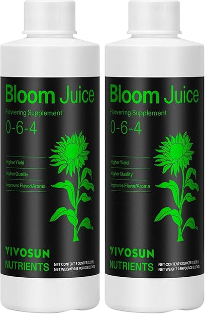 VIVOSUN Bloom Juice (0-6-4), Flowering Supplement Liquid Fertilizer for Flowering Stage, Concentrated Plant Food for All Flowering Plants, 8 Ounces (Pack of 2)