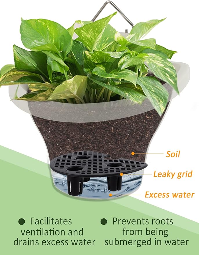 MADHOLLY 6Pcs Vertical Hanging Planters for Outdoor Plants - Wall Plant Holder for Indoor Decorations Garden Fence, Plastic Flower Pots with Drainage Grid and Hooks (White)