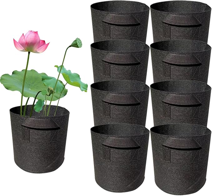 8Pack Lily Plant Pots for Pond, Thickened Nonwoven Plant Fabric Pots with Handles, Durable Breathe Reusable Fabric Plant Bags for Aquatic Plants, Potato, Carrot, Onion, Flower